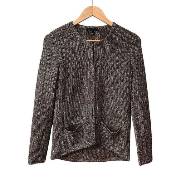 Maje Womens Open Front Jacket Size 1 In Tweed Silver Metallic Thread - Picture 1 of 8